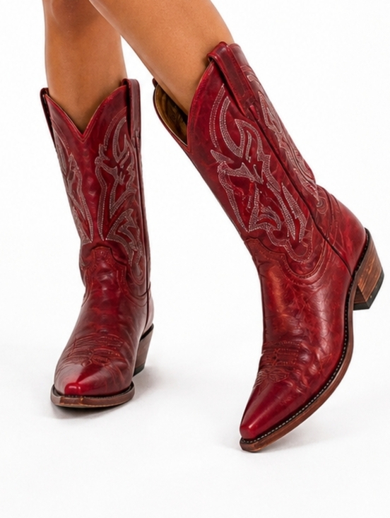 Justin Boots Shoes - Justin Red Snip Toe Western Boots Size 8B Made in USA